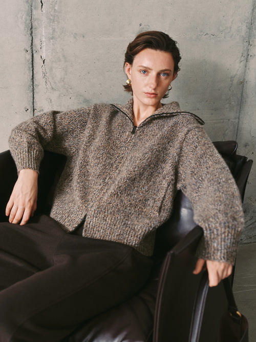 Load image 1 in gallery view. Collared Pure Cashmere Zip-Up