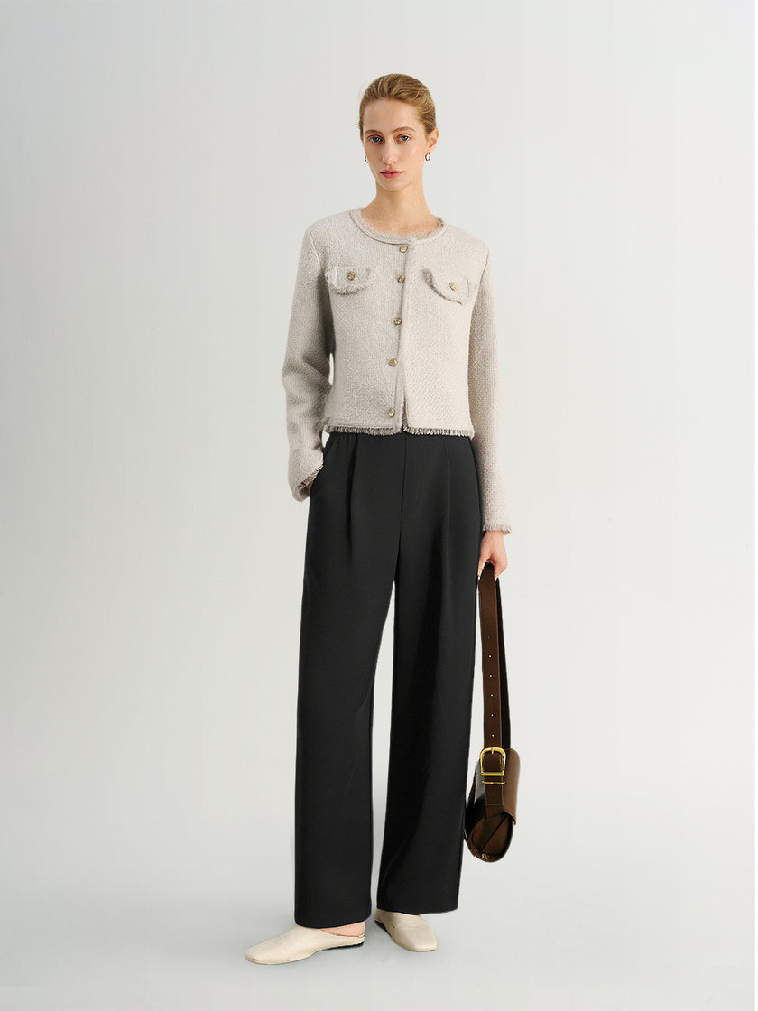 Metallic Thread Crewneck Knit Cardigan