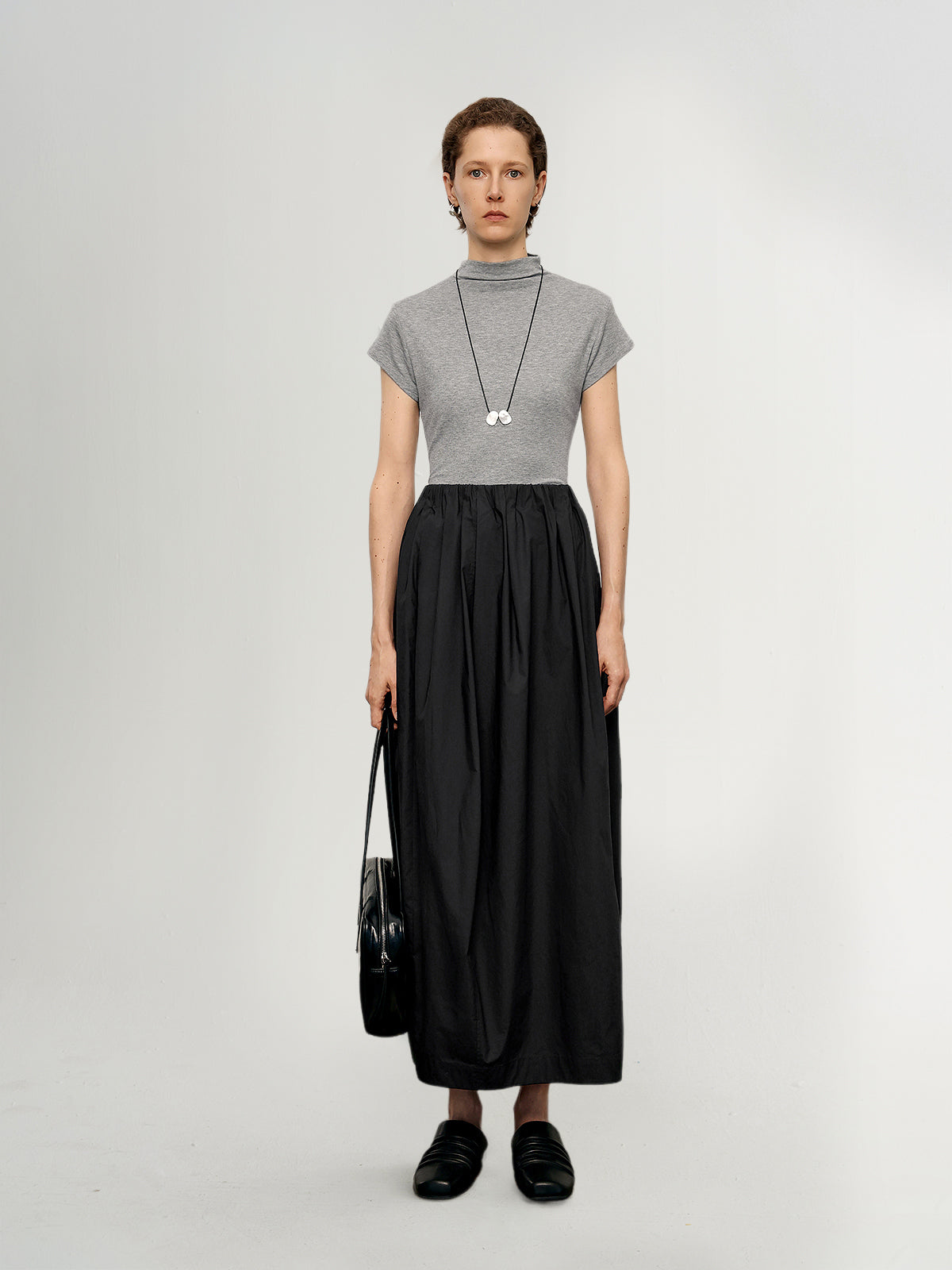High-Waist Black Cotton Skirt