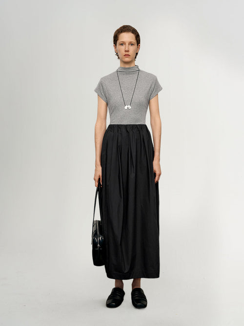 Load image 1 in gallery view. High-Waist Black Cotton Skirt