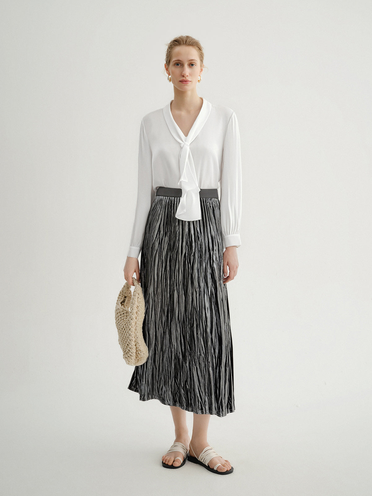 Asymmetrical Pleated Velvet Maxi Dress