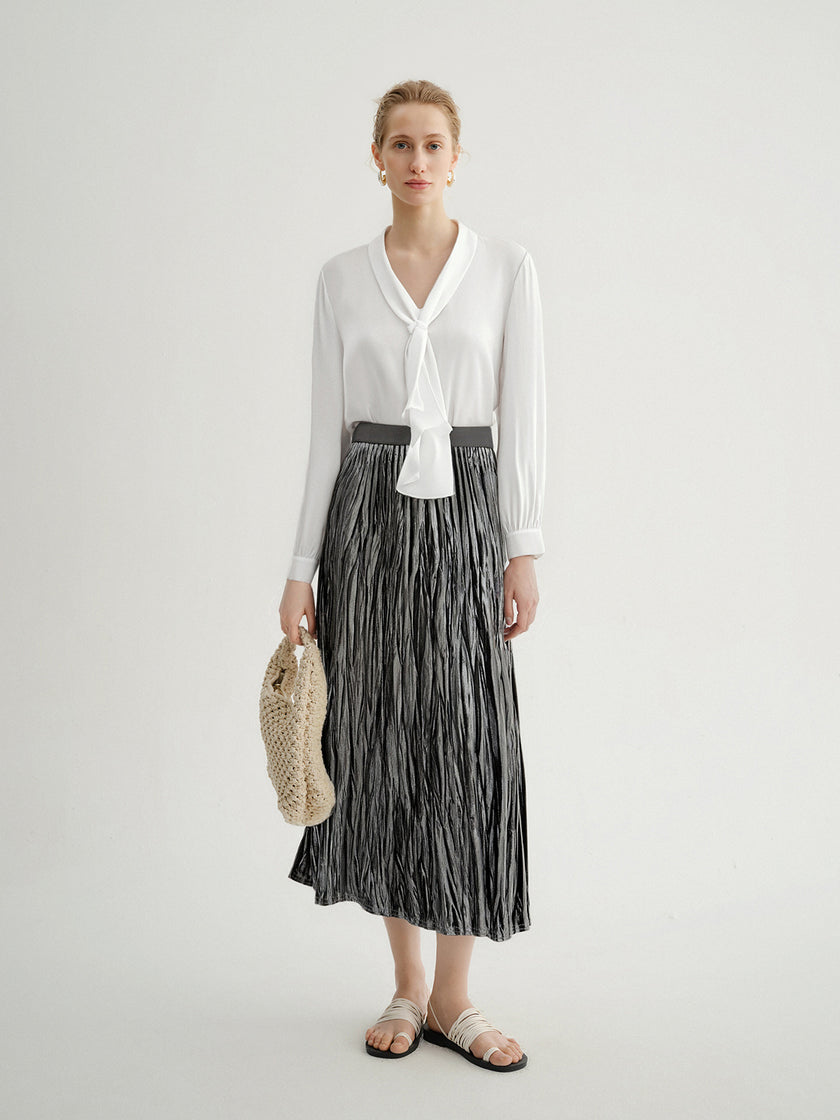 Asymmetrical Pleated Velvet Maxi Dress