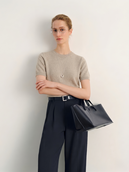 Load image 1 in gallery view. Silk-Cashmere Lightweight Short-Sleeve Top