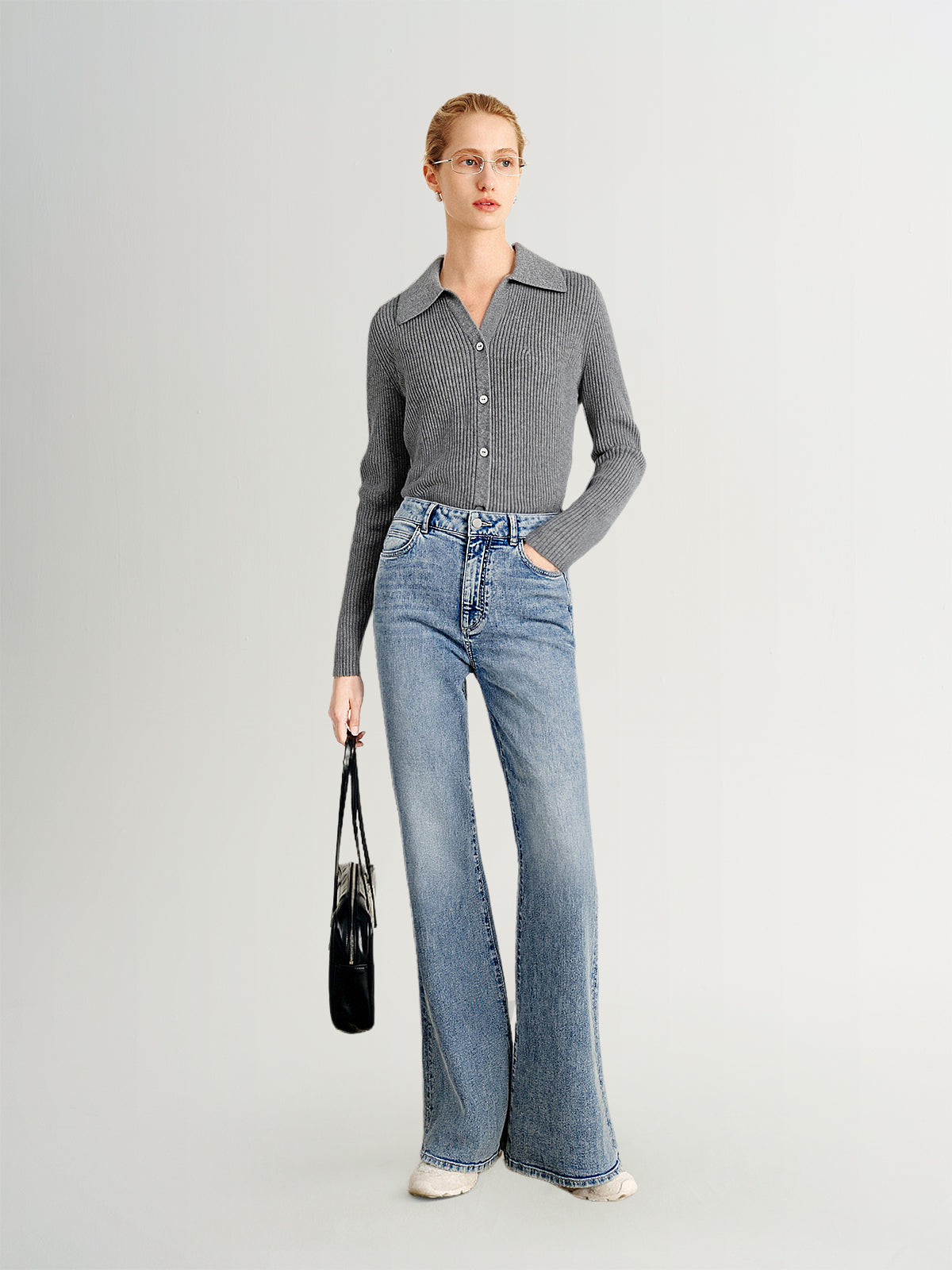 Flared Cotton Denim Pants