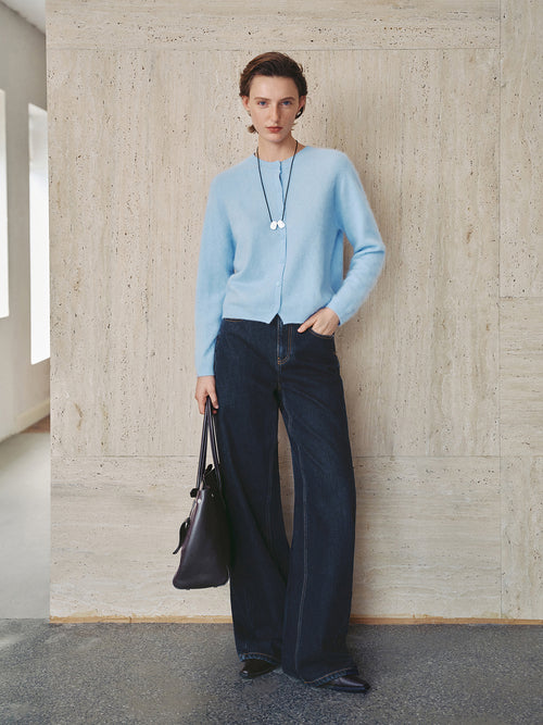 Load image 1 in gallery view. Fleece-Lined Wide-Leg Denim Jeans