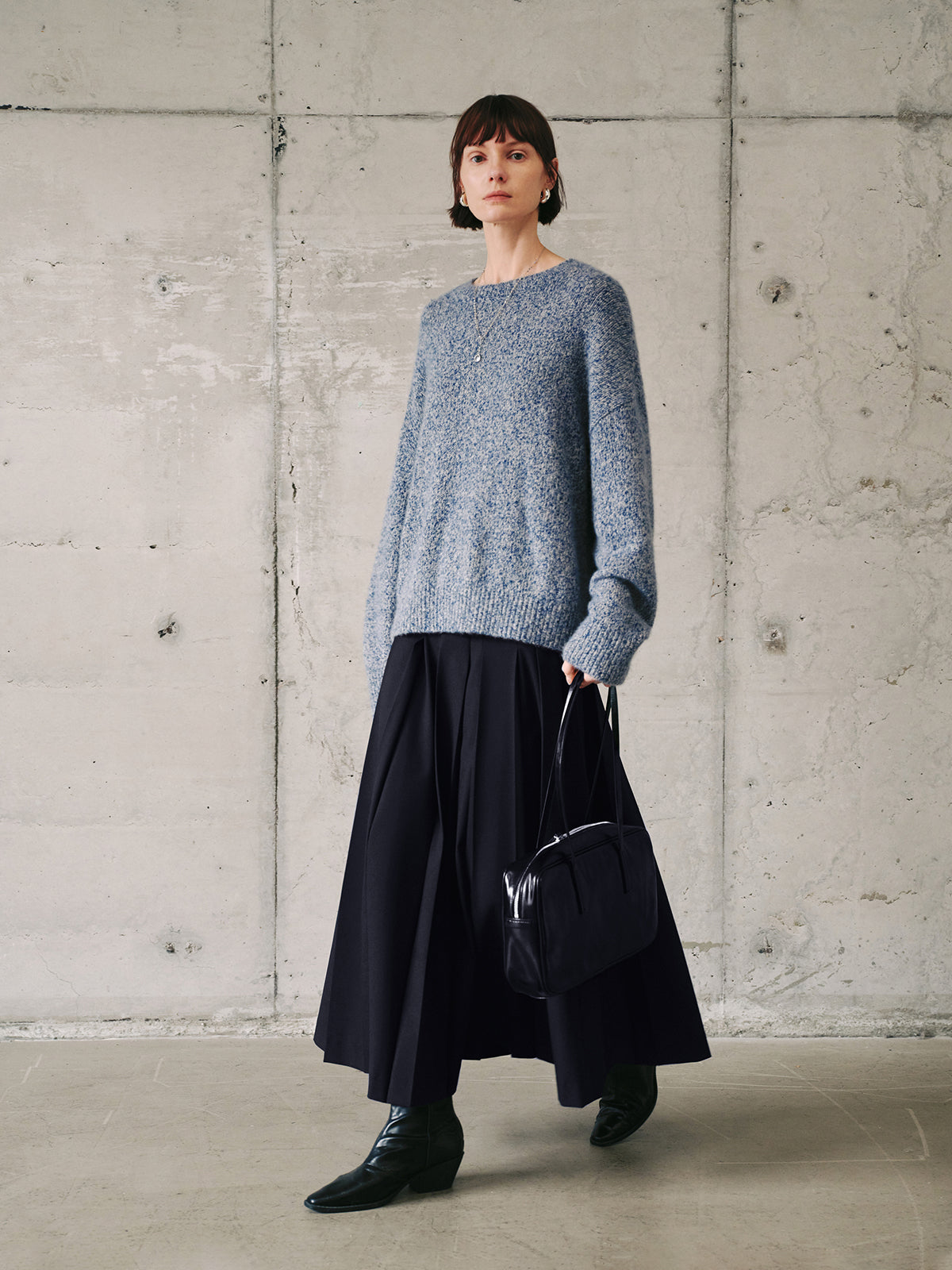 Floral Blue Crewneck Silk-Cashmere Sweater