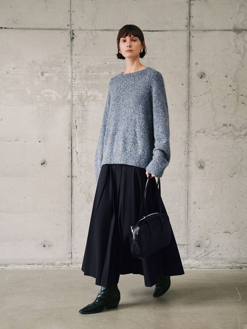 Floral Blue Crewneck Silk-Cashmere Sweater