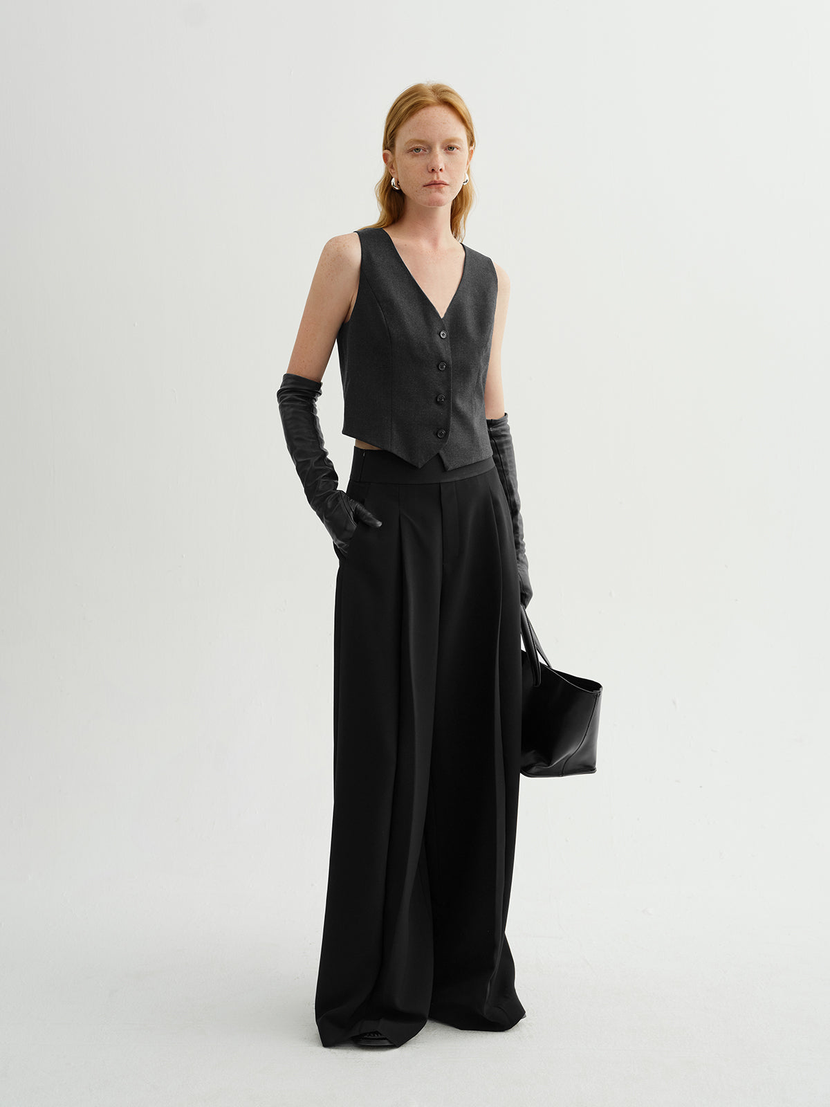 Black Wide-Leg Tailored Trousers
