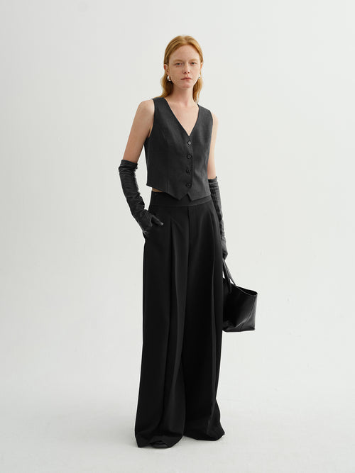Load image 1 in gallery view. Black Wide-Leg Tailored Trousers