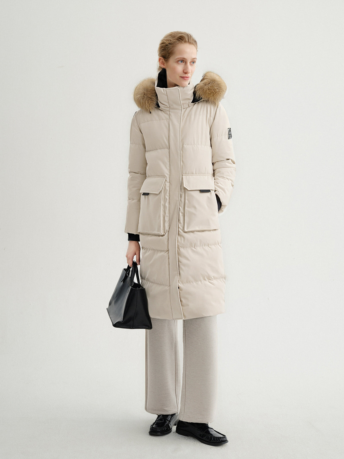 Raccoon Fur Collar Hooded Long Down Coat