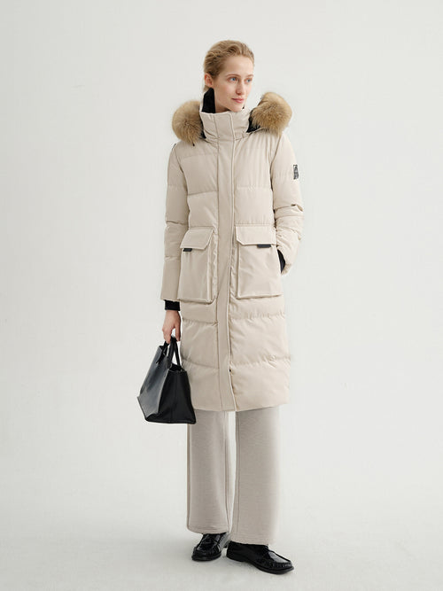 Load image 1 in gallery view. Raccoon Fur Collar Hooded Long Down Coat