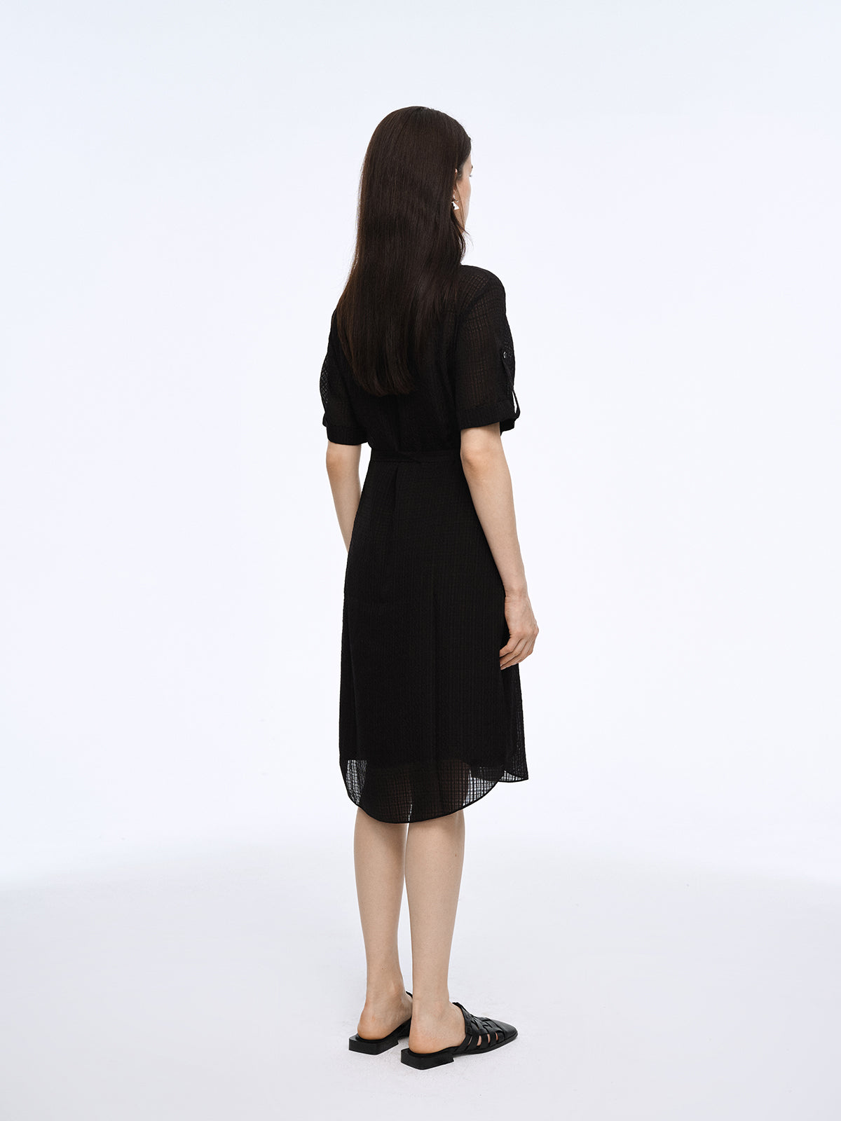Short Sleeves Lyocell Tie Belt Dress