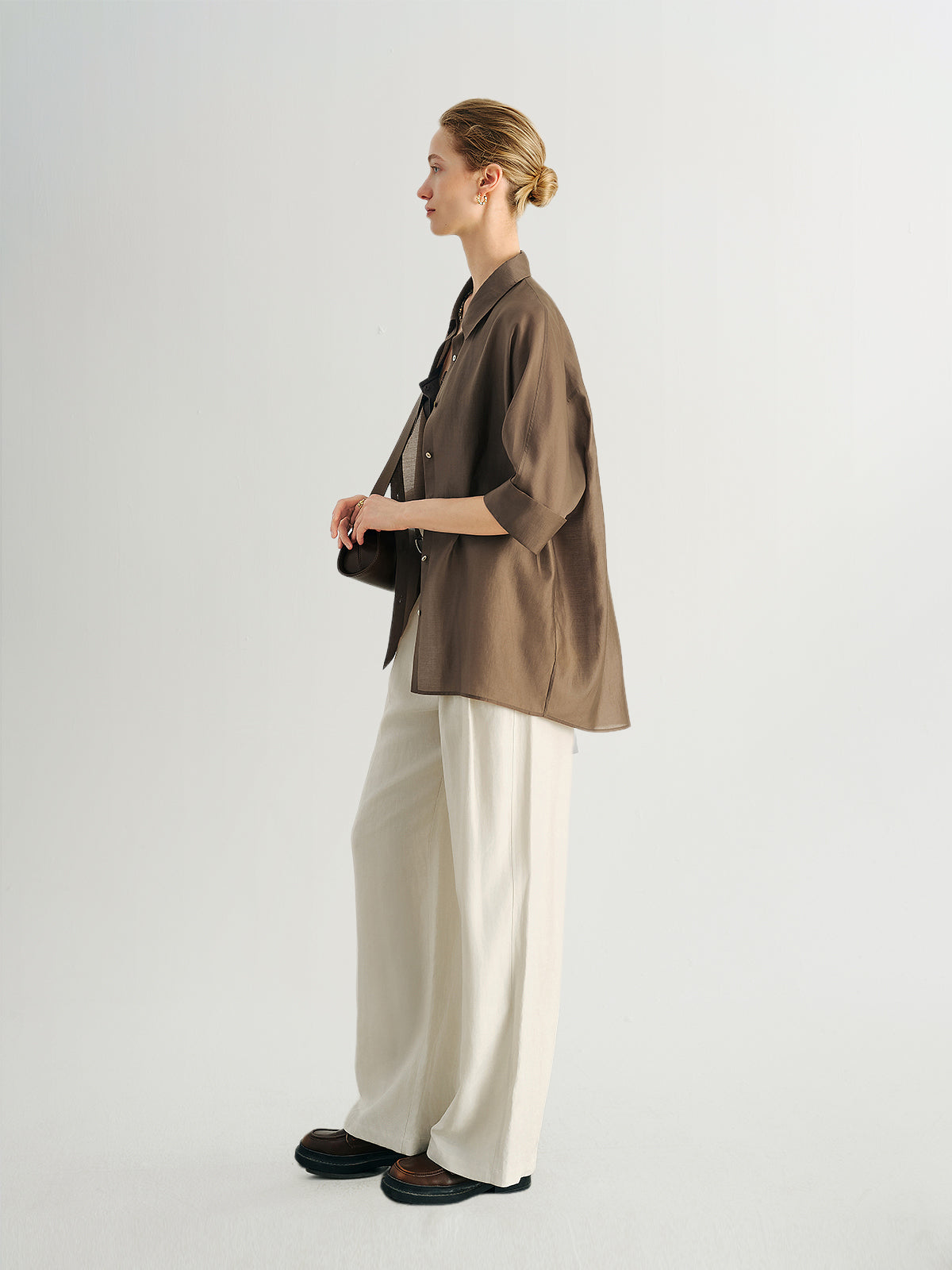 Brown Lyocell Half-Sleeve  Shirt