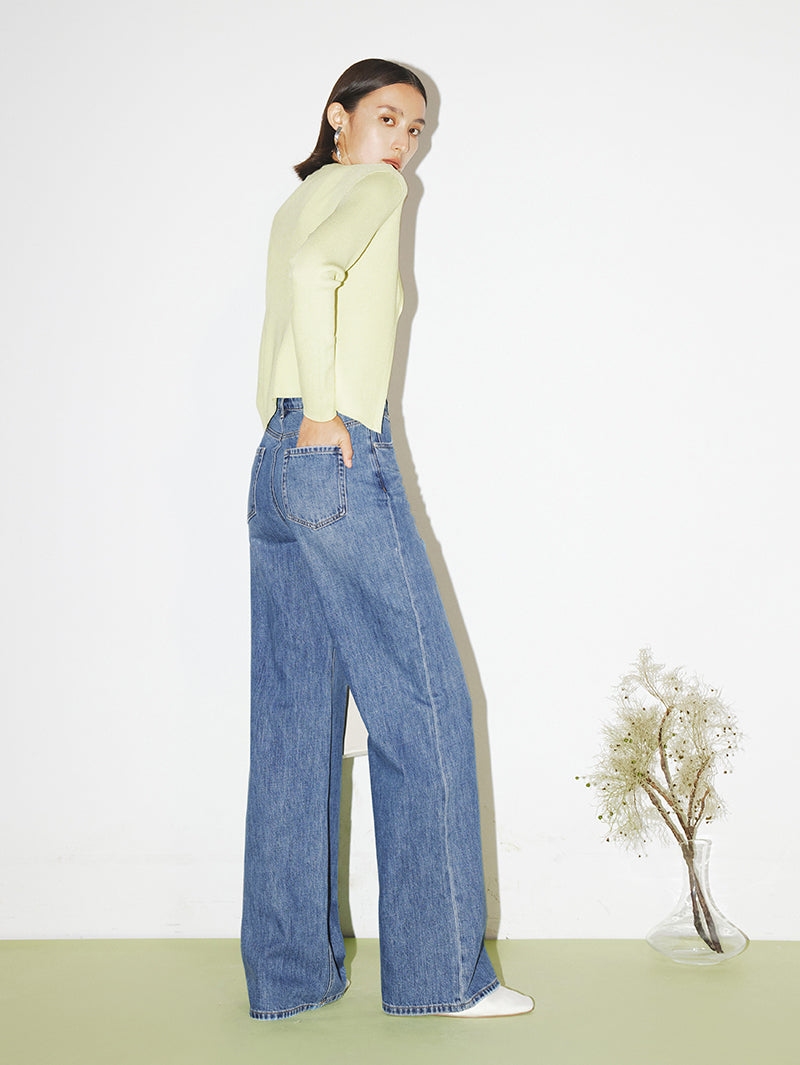 Cotton Middle Waist Wide Leg Jeans