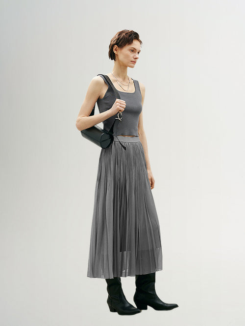 Load image 1 in gallery view. Pleated Design Midi Skirt