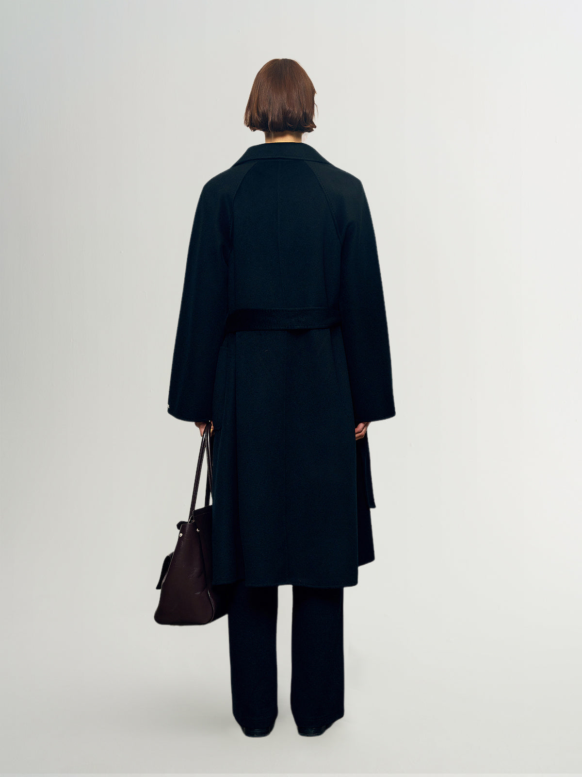 Pure Cashmere Notch-Lapel Midi Belted Coat – Black