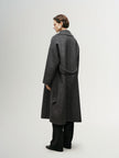 Women's Dark Gray Single Breasted Belted Wool Mid Length Coat 5EA270391