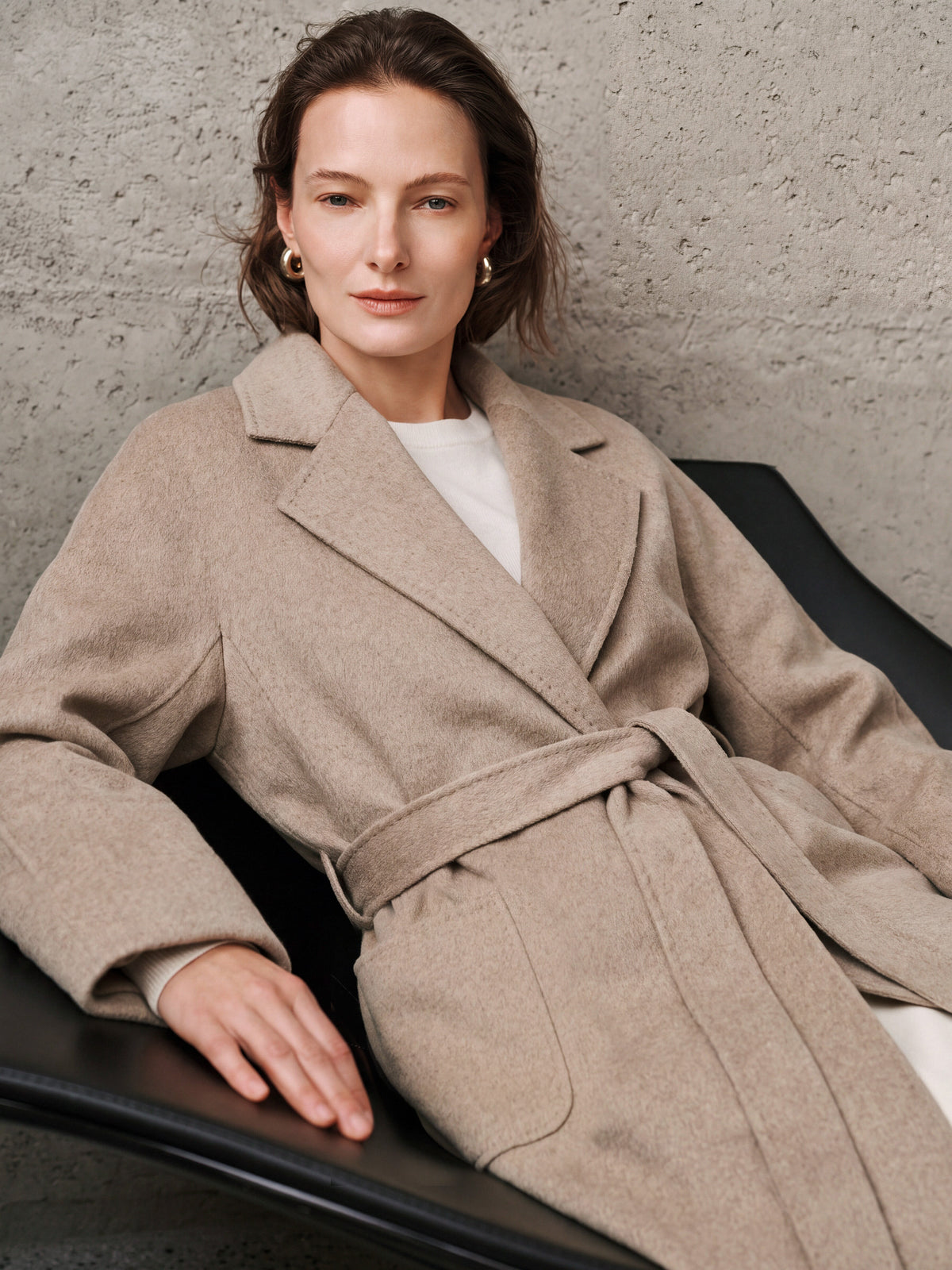 Brown Midi Cashmere Wrap Coat