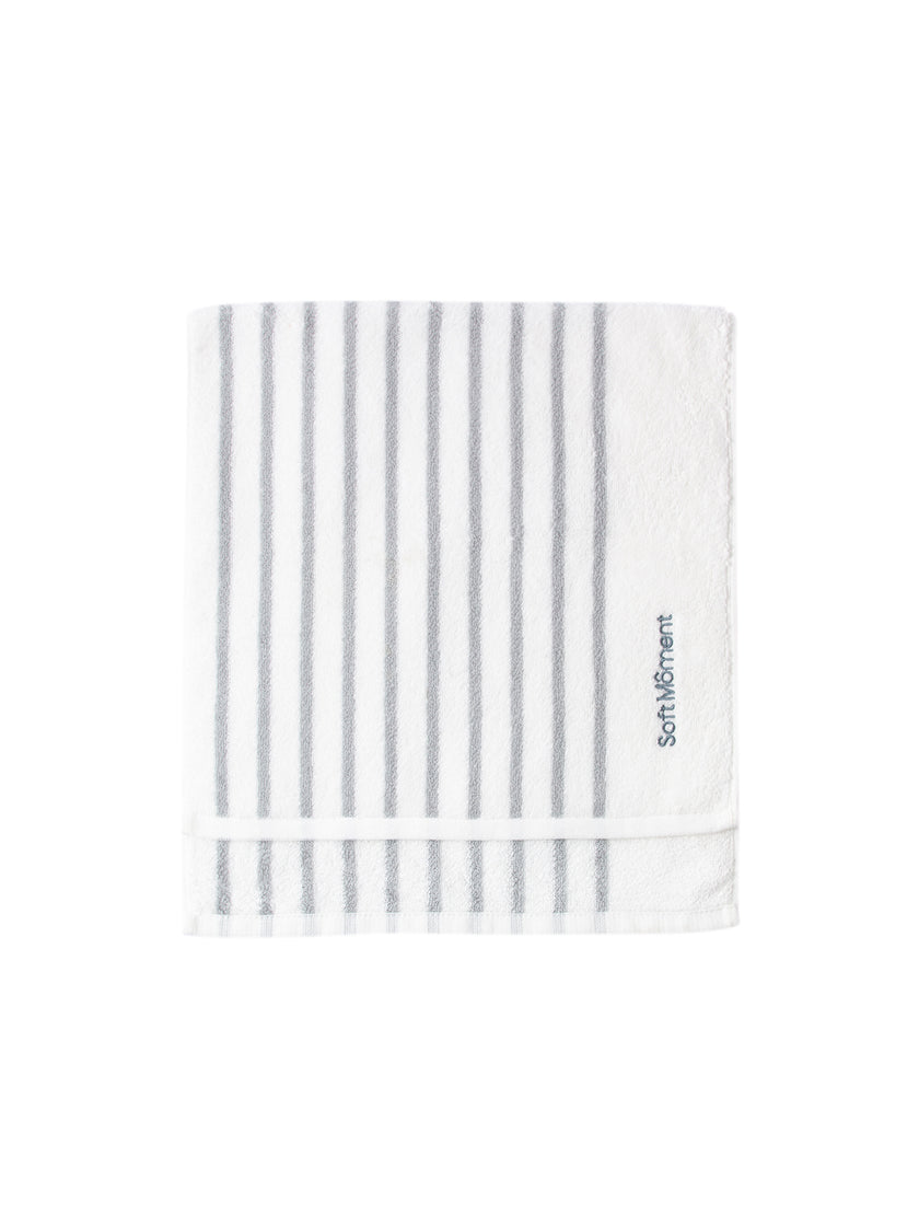 Cotton Gray & White Striped Towel and Bath Set