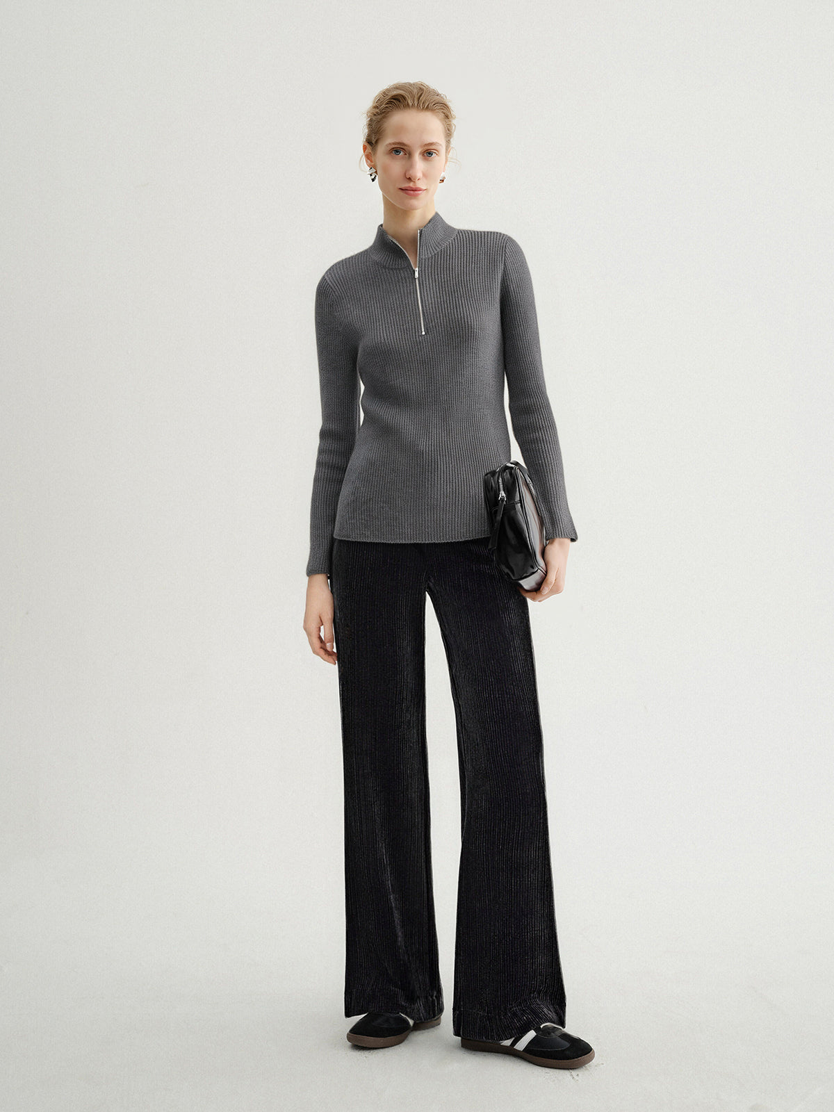 Pure Cashmere Half-Turtleneck Zip Sweater