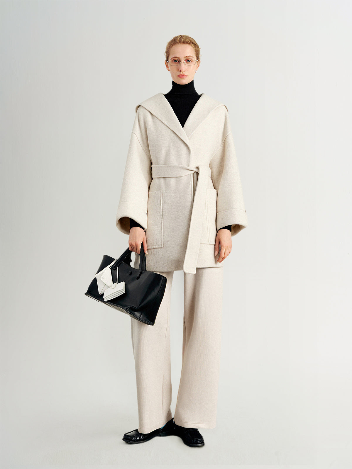 Oatmeal Wool Belted Midi Coat