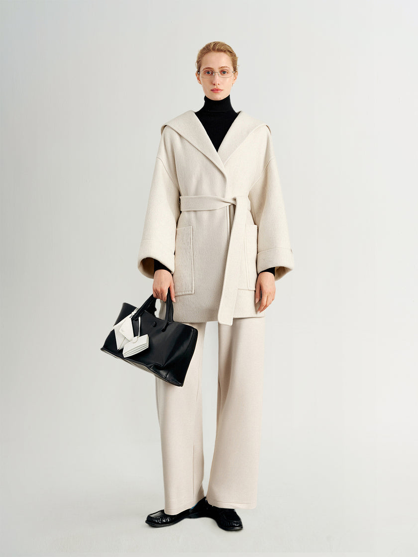 Oatmeal Wool Belted Midi Coat