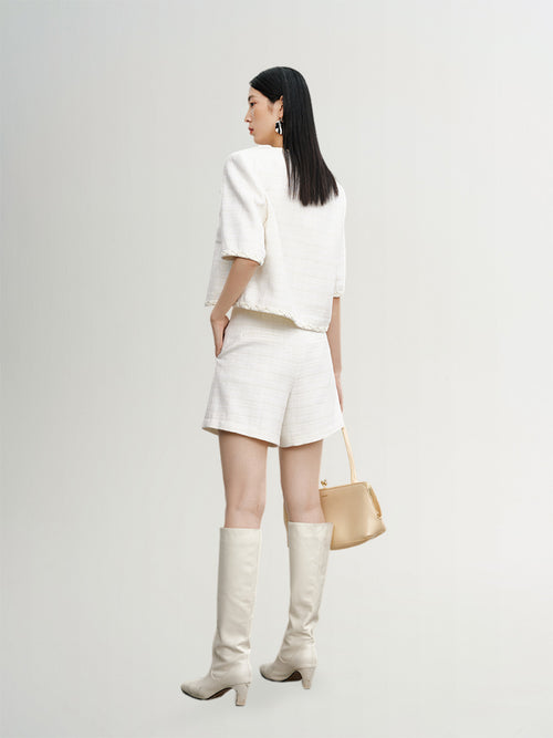 Load image 1 in gallery view. Lightweight Wool-Blend Plaid Shorts in Alabaster