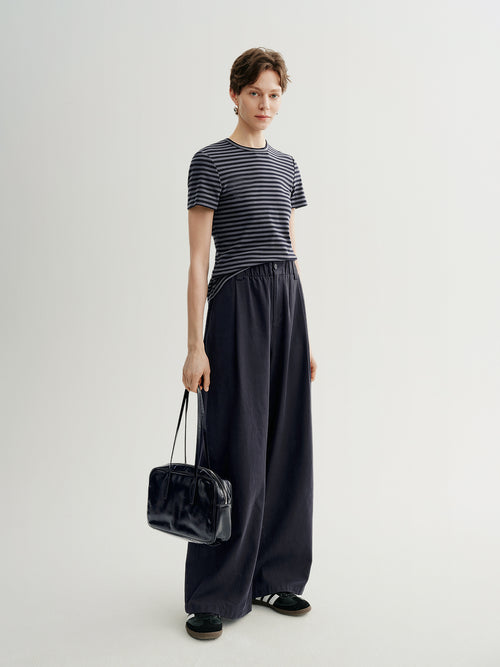 Load image 1 in gallery view. Lyocell-Cotton Elasticized Wide-Leg Trousers