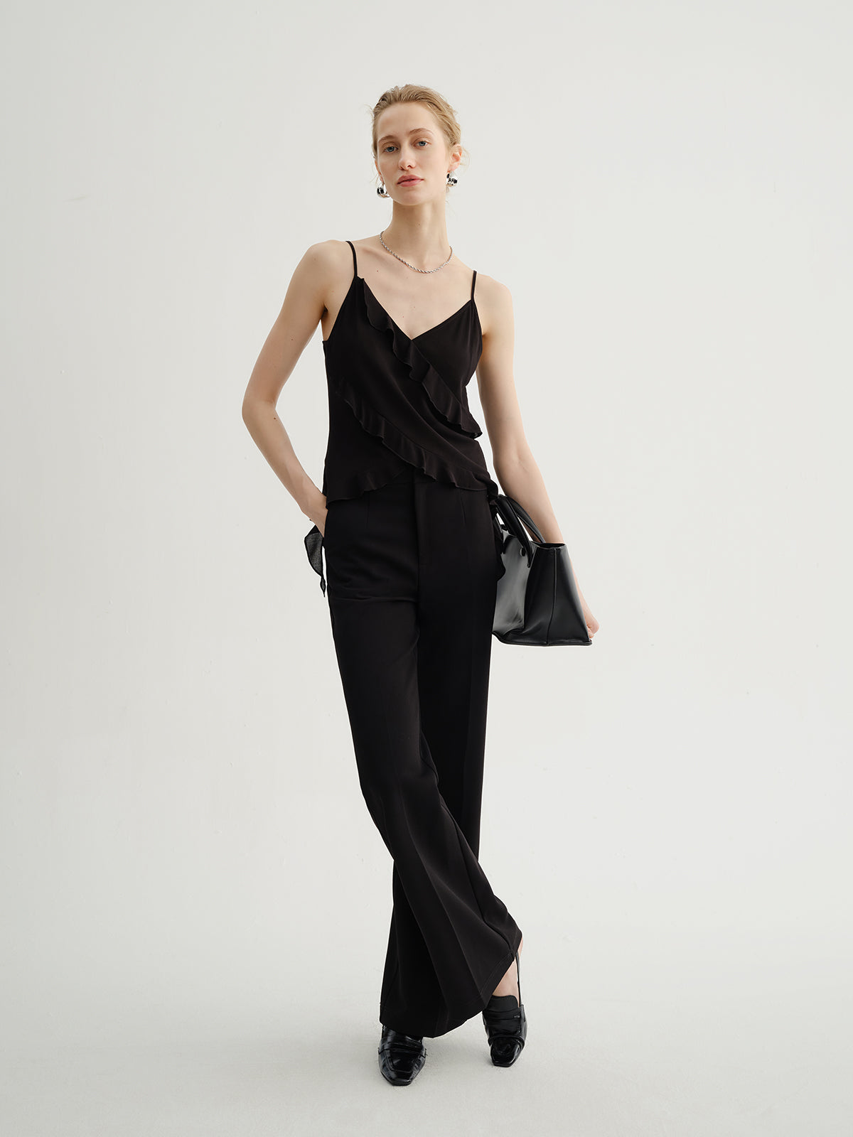 Black Fitted Ruffle Camisole