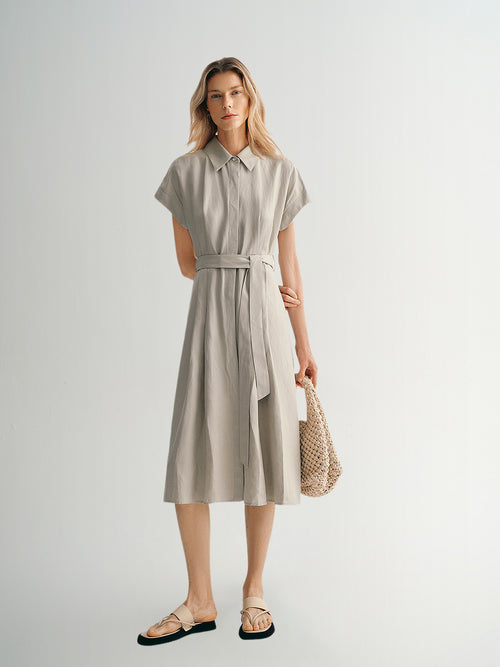 Load image 1 in gallery view. Short Sleeves Lyocell Tie Belt Dress