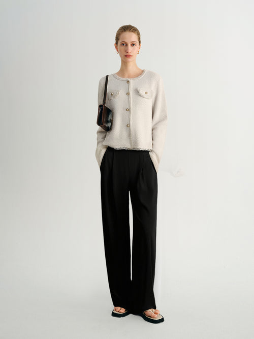 Load image 1 in gallery view. Metallic Thread Crewneck Knit Cardigan