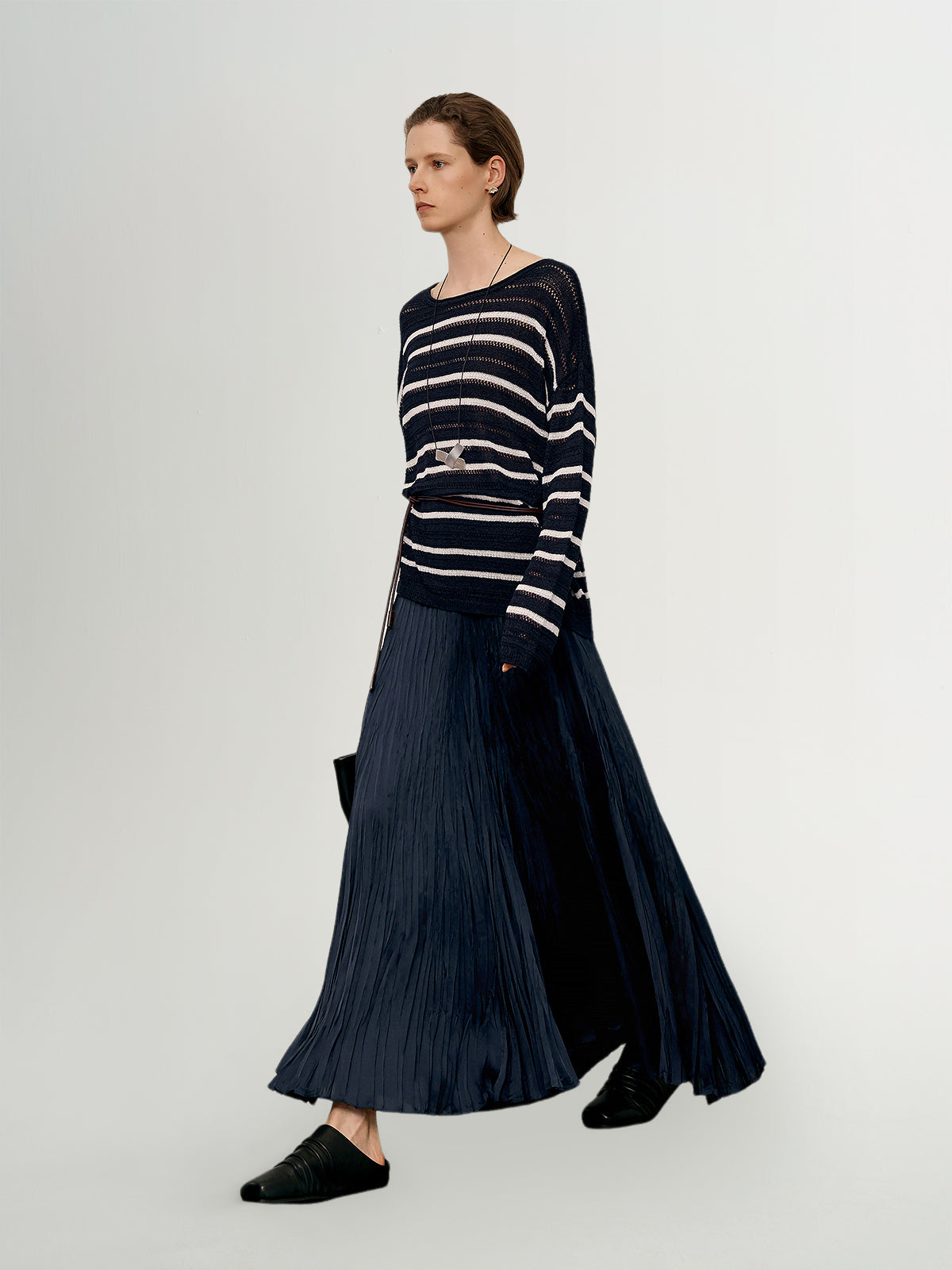 Relaxed-Fit Drop-Shoulder Lightweight Stripe Crewneck Sweater