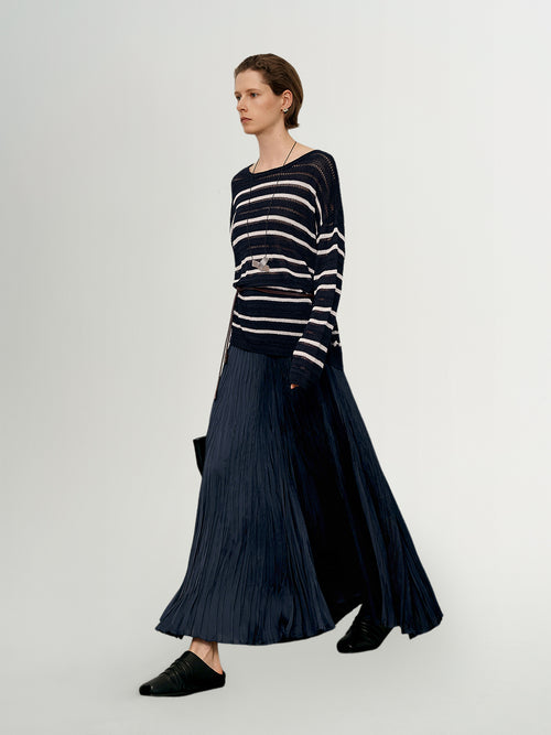 Load image 1 in gallery view. Relaxed-Fit Drop-Shoulder Lightweight Stripe Crewneck Sweater