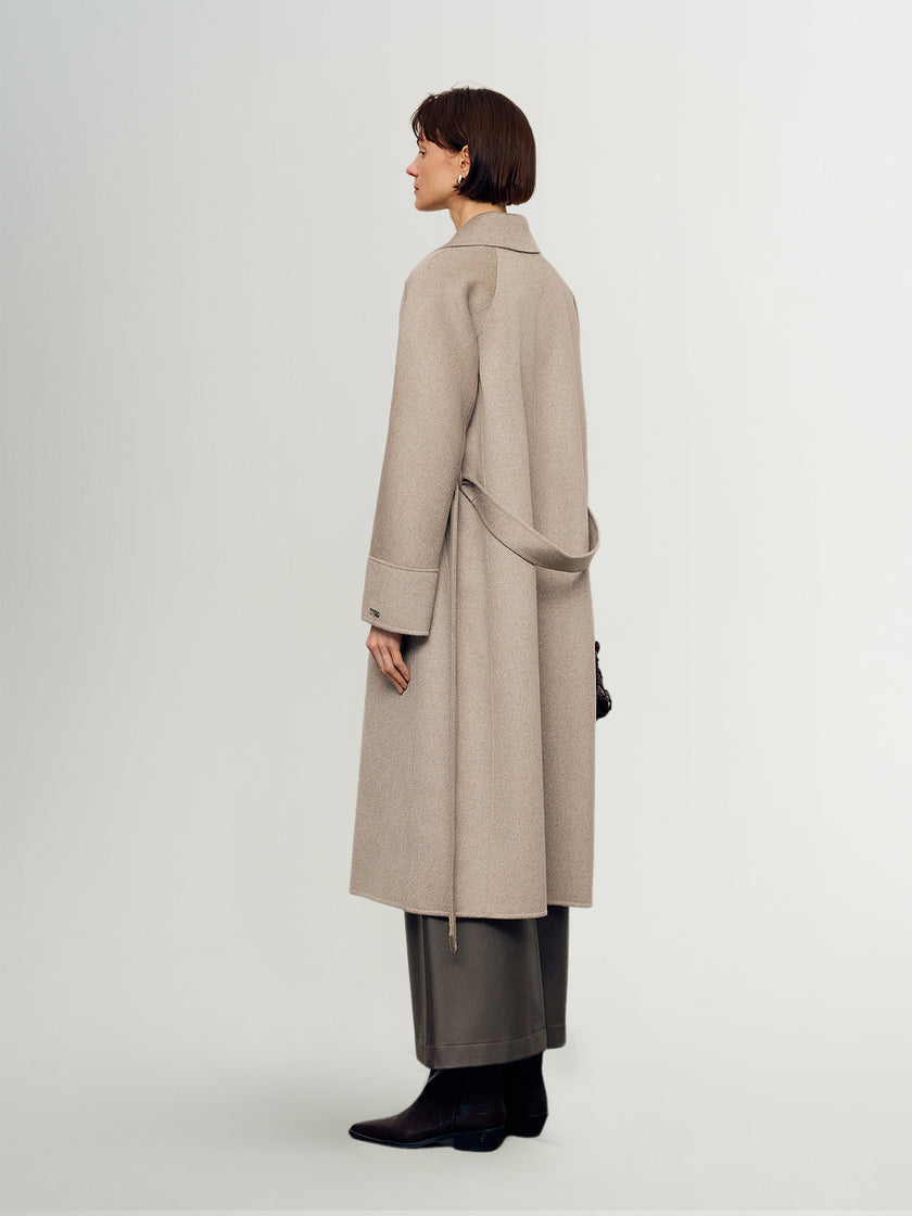 Pure Cashmere Notch-Lapel Coat with Belt – Irish Cream