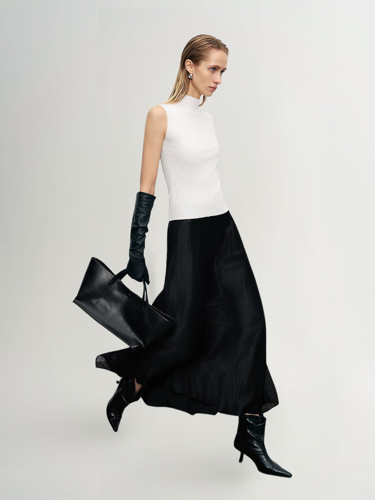 Ribbed High-Neck Sleeveless Top