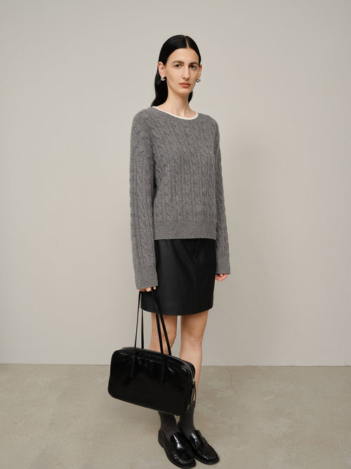 Load image 1 in gallery view. Crew-Neck Cable Knit Sweater