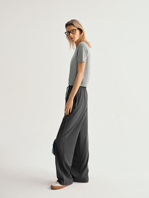 Load image 1 in gallery view. Round Neck Short Sleeves Rib Knitwear