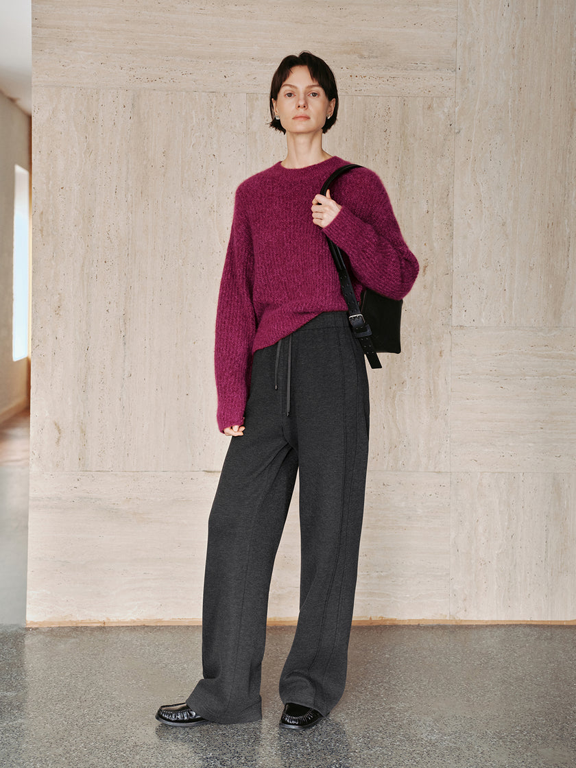Magenta Vertical-Rib Silk-Cashmere Sweater