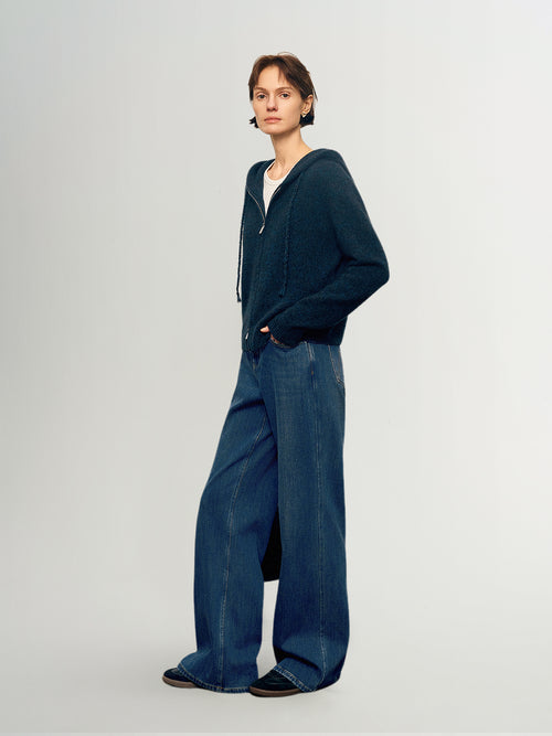 Load image 1 in gallery view. Hooded Silk-Cashmere Zip-Up Hoodie Sweater