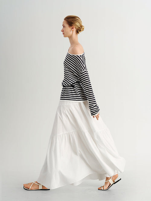Load image 1 in gallery view. Striped Lyocell One-Shoulder Long-Sleeve Top