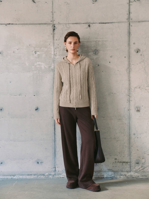 Load image 1 in gallery view. Cable Knit Cashmere Hooded Cardigan