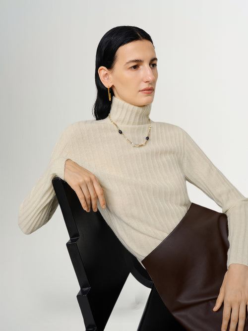 Load image 1 in gallery view. Turtleneck Cashmere Sweater Snow Mocha