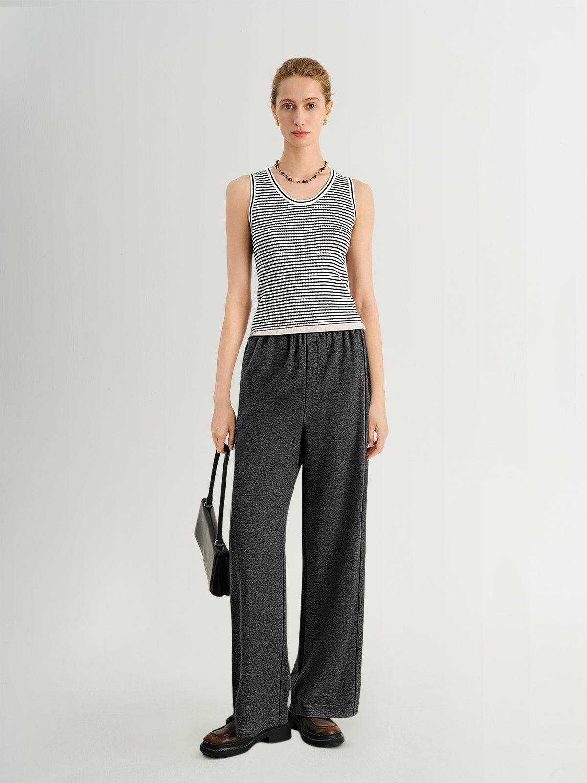 Dark Gray Elastic Waist Straight Pants