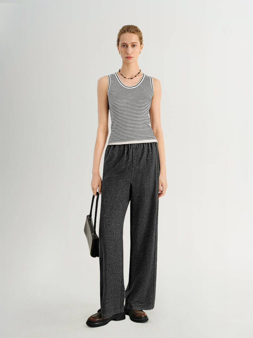 Dark Gray Elastic Waist Straight Pants
