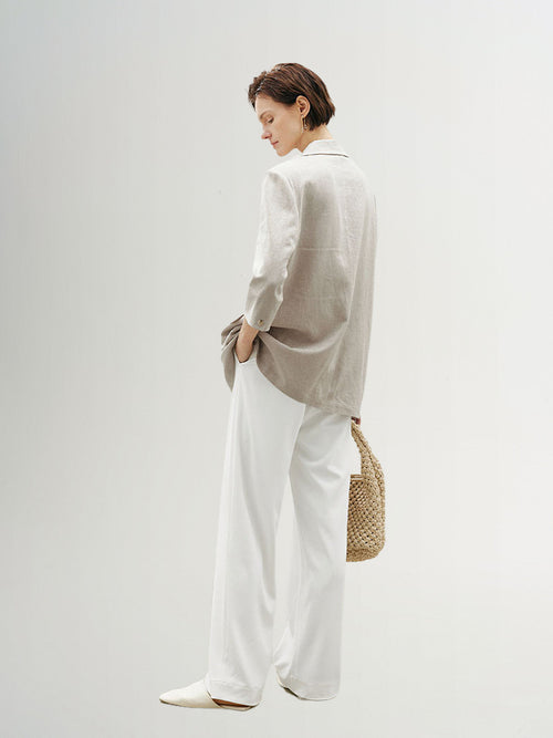 Load image 1 in gallery view. Linen Peak Lapel Half Sleeves Blazer