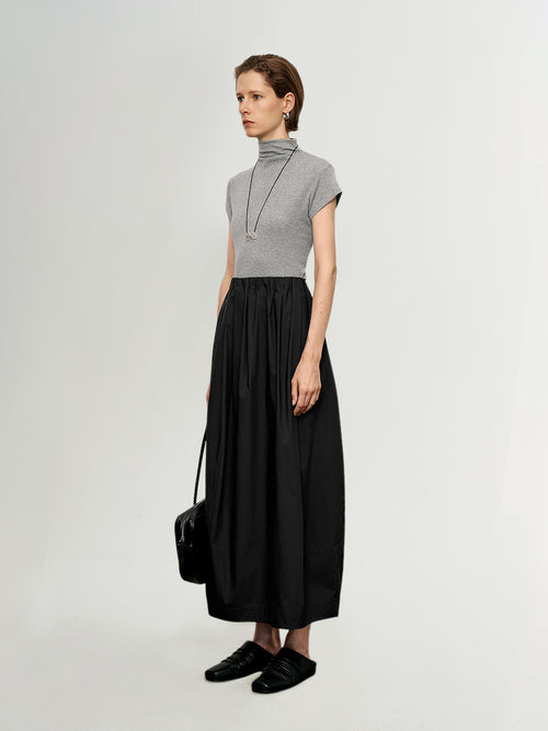 Load image 1 in gallery view. Lyocell Structured Shoulder Mock Neck Short Sleeve Top