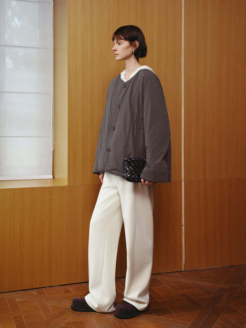 Load image 1 in gallery view. Crewneck Padded Jacket in Sheep Wool