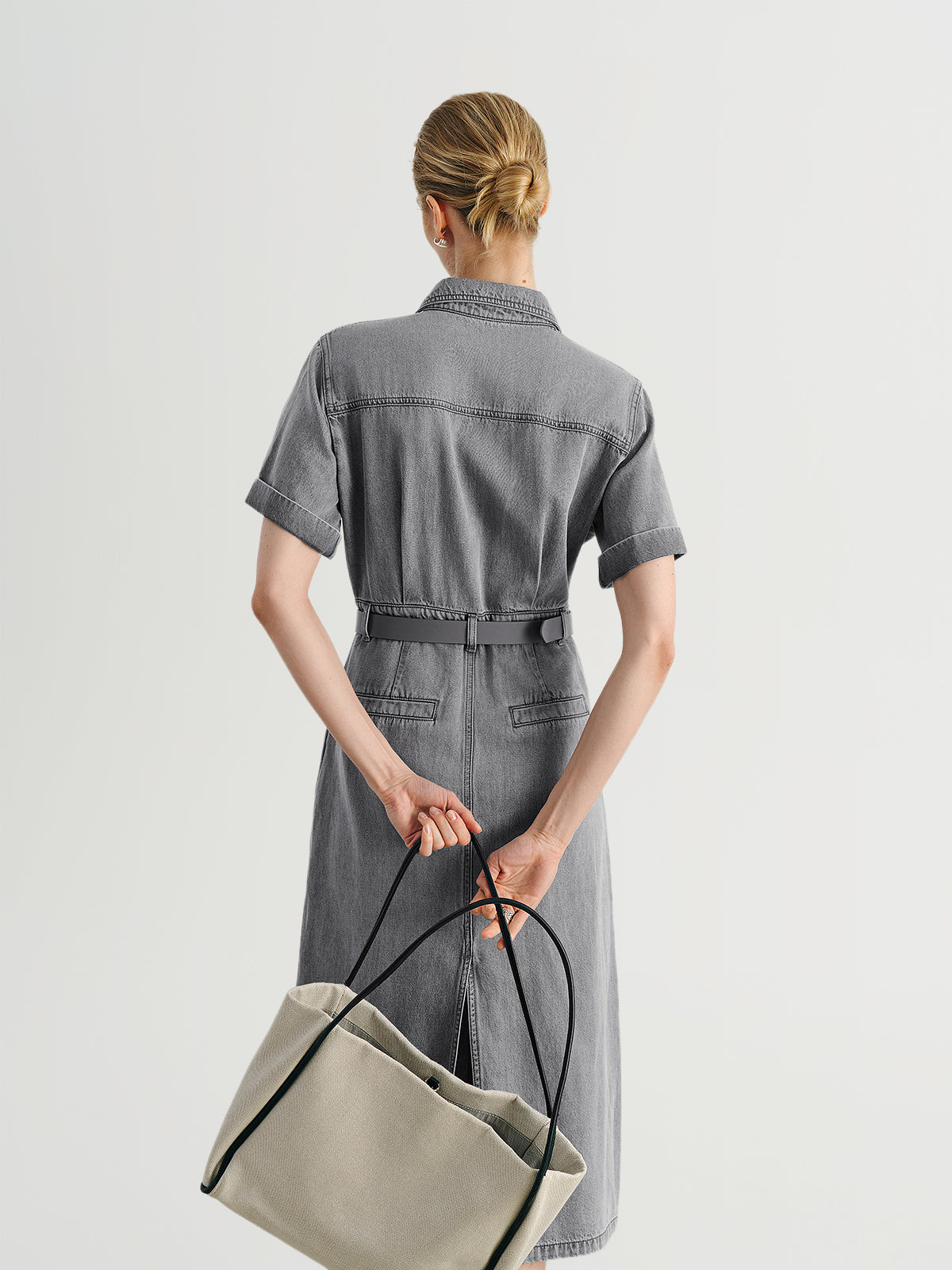 Denim Midi Dress with Belt