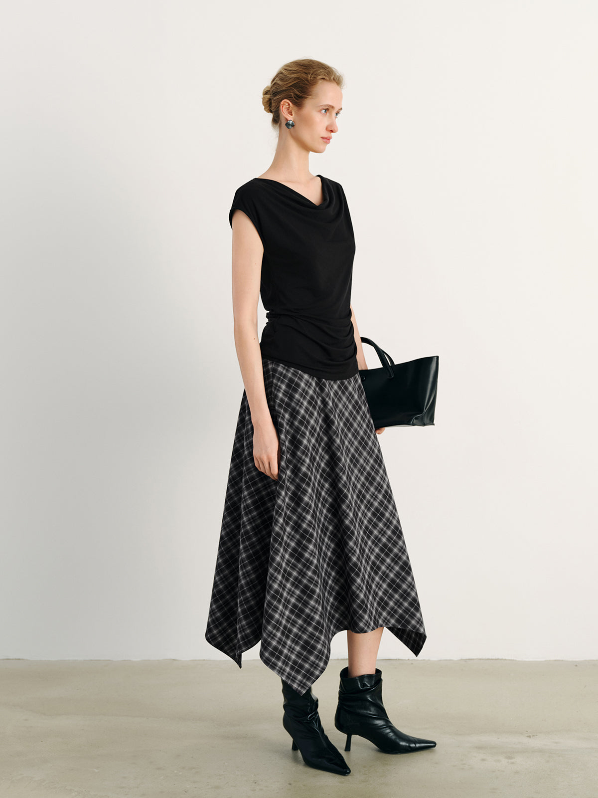 Lyocell Draped Neck Sleeveless Fitted Top