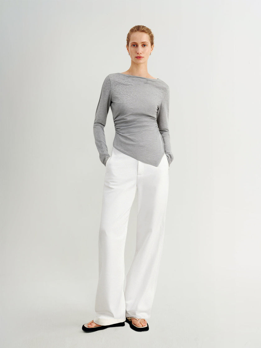 Gray Boat-Neck Fitted Top